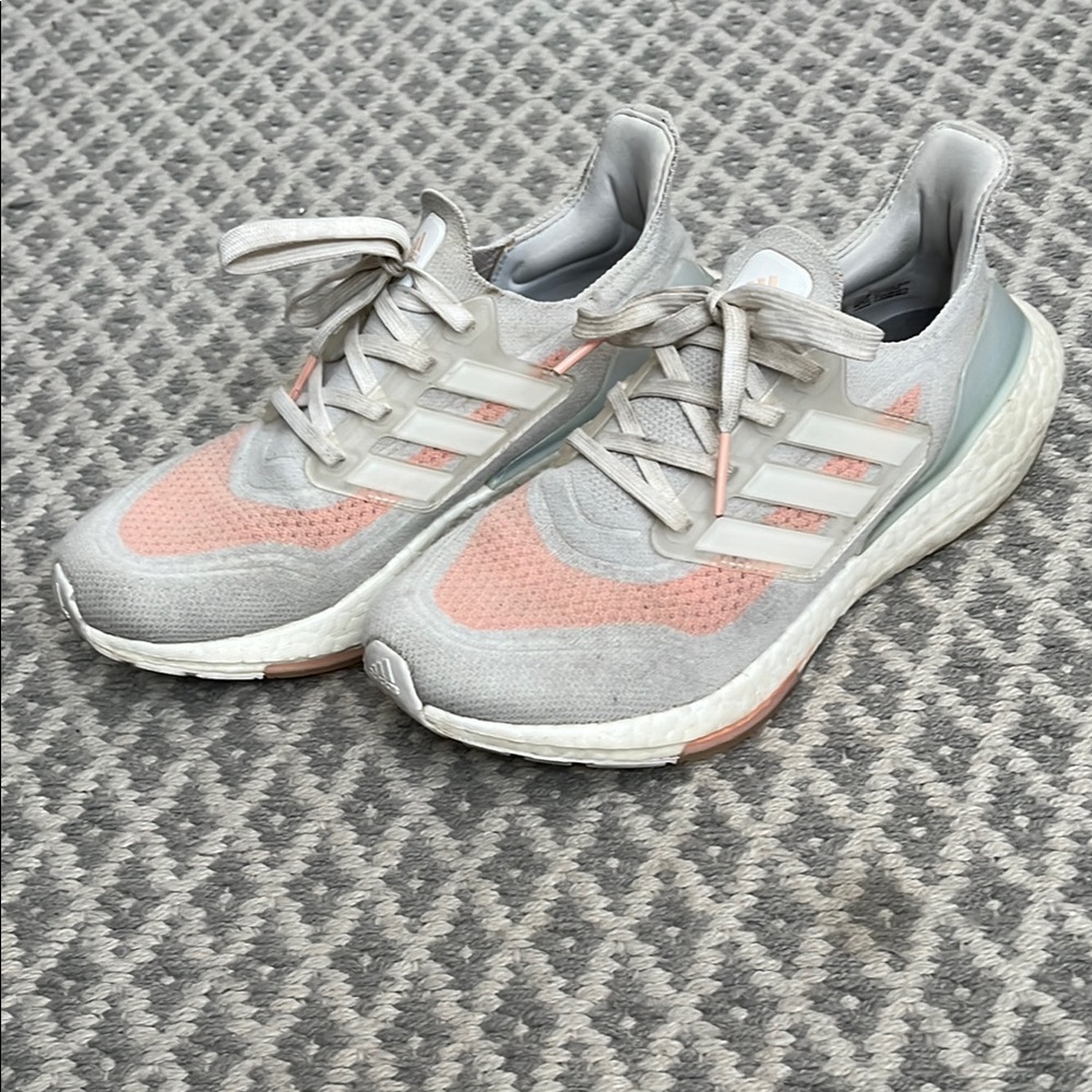 Adidas Ultraboost Gray and Pink Running Shoes White Size 7.5